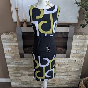 Joseph Black and Green Graphic Midi Dress